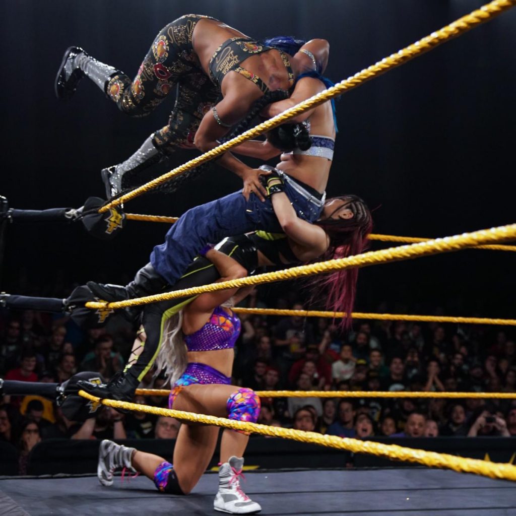 Candice LeRae takes down the Mia Yim, Io Shirai, Bianca Belair tower of doom.