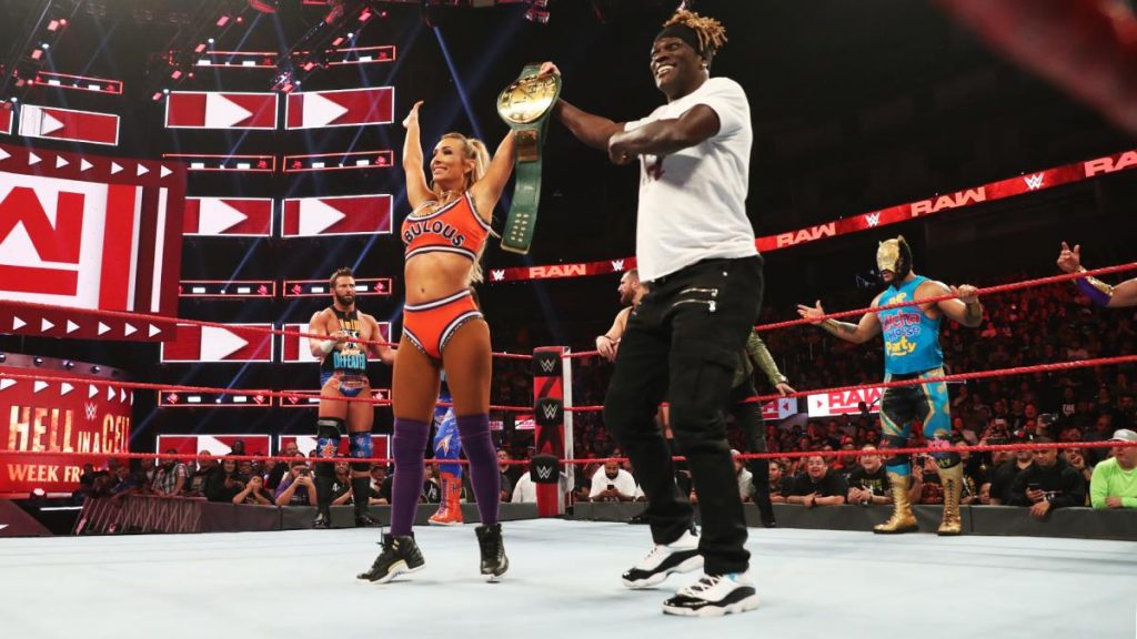Carmella being congratulated by R-Truth