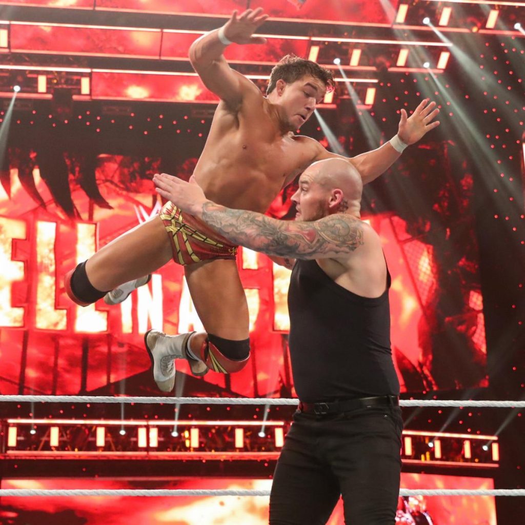 Chad Gable dives on Baron Corbin