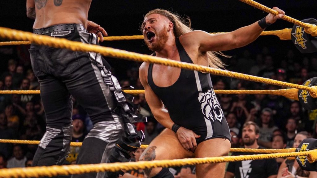 Pete Dunne after Damian Priest kicked him in the balls