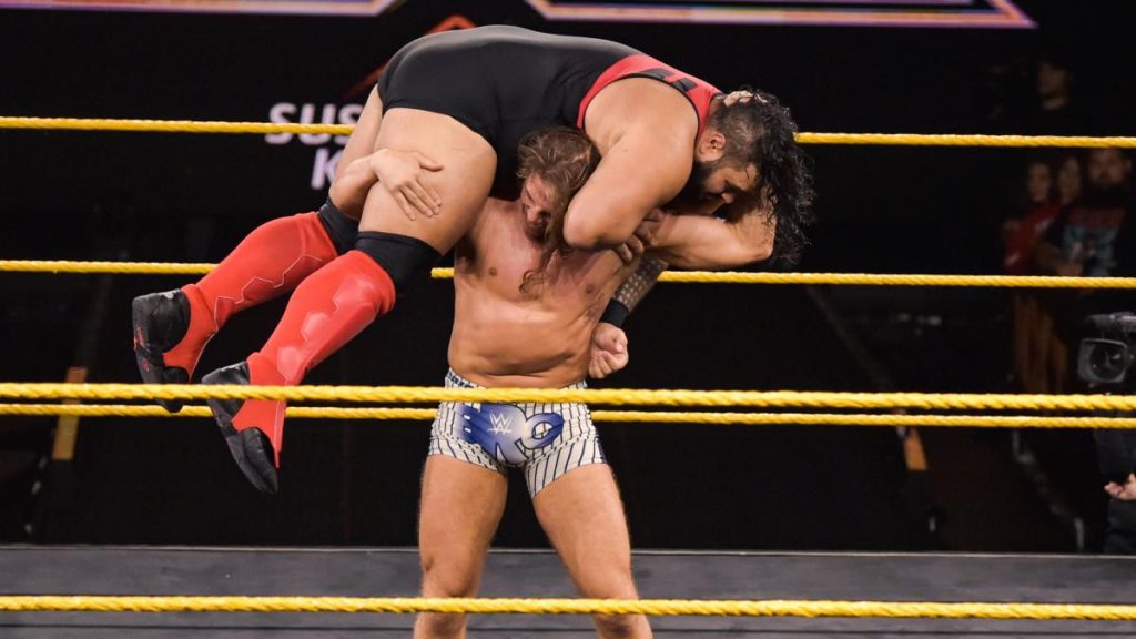 Matt Riddle lifts Bronson Reed onto his shoulders