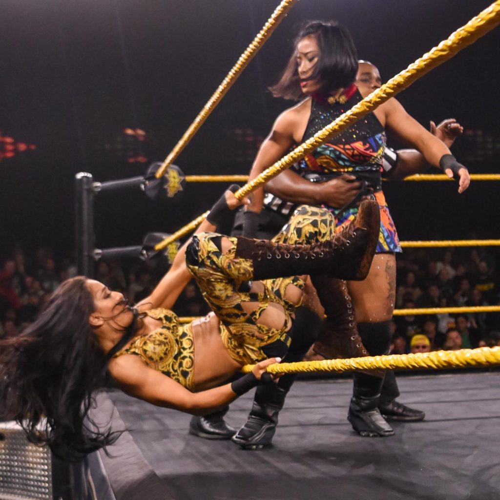 Aliyah tries to escape Xia Li in the ropes