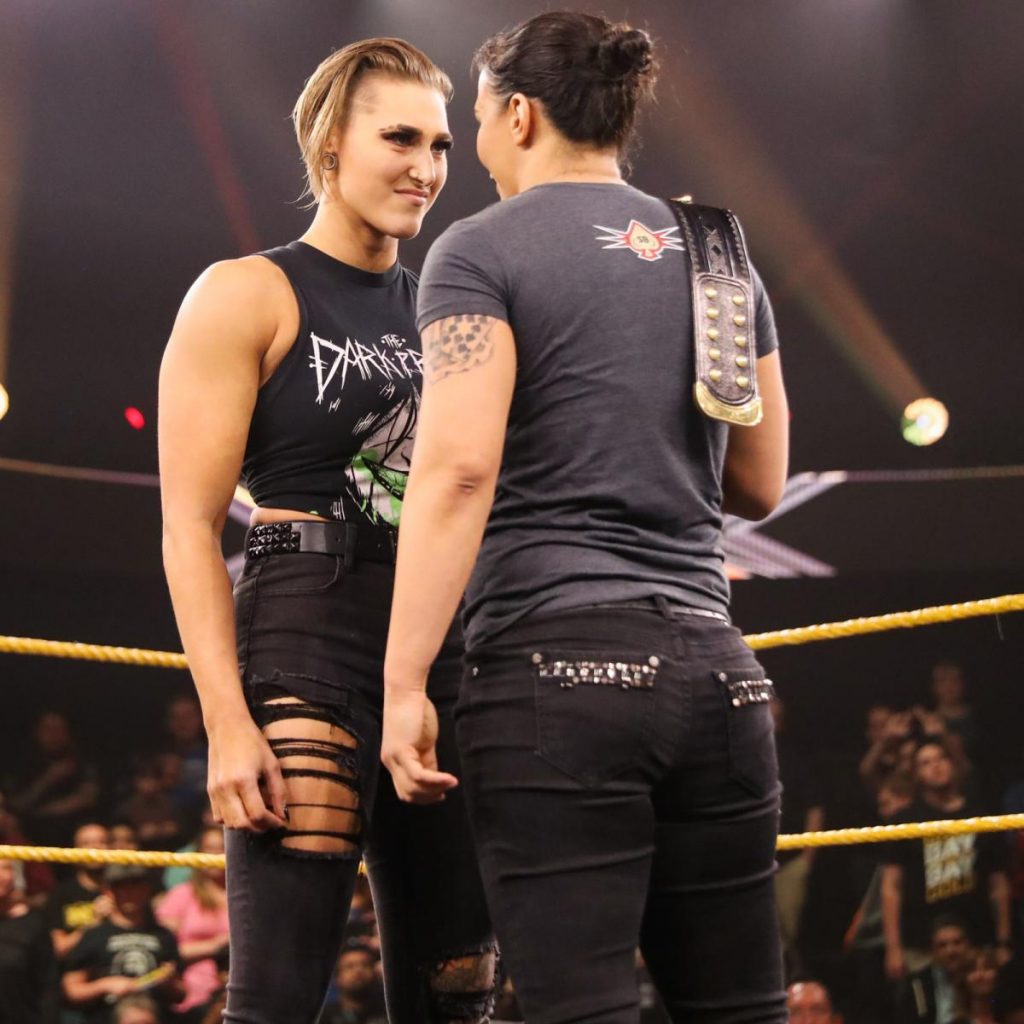 Rhea Ripley and Shayna Baszler face to face
