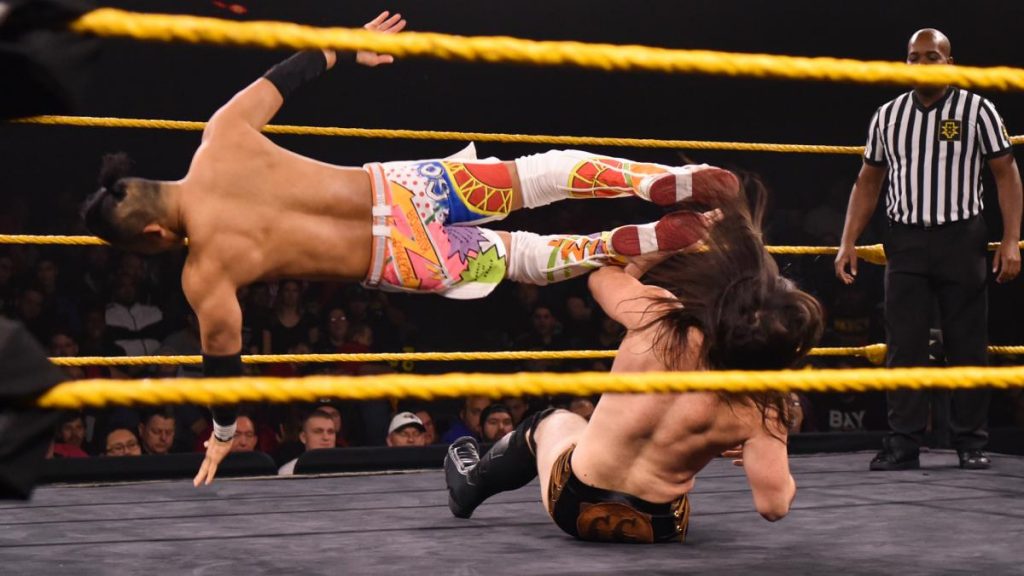 Kushida kicks Cameron Grimes in the head