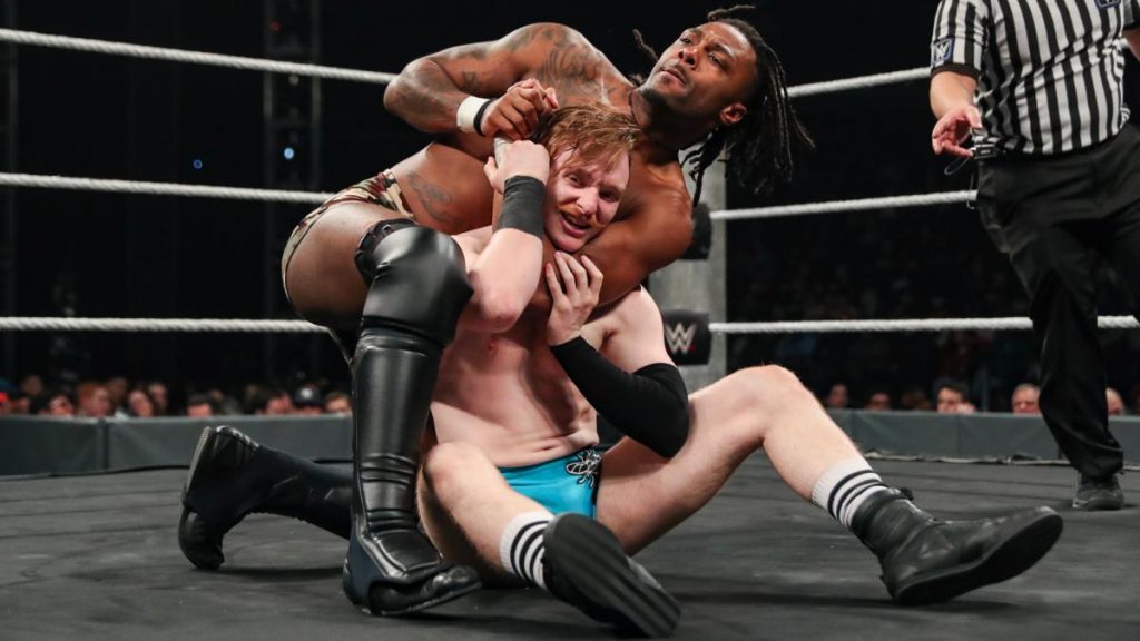 Isaiah 'Swerve' Scott with Jack Gallagher in a headlock