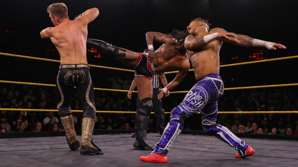 Tyler Breeze, Lio Rush, and Isaiah 'Swerve' Scott