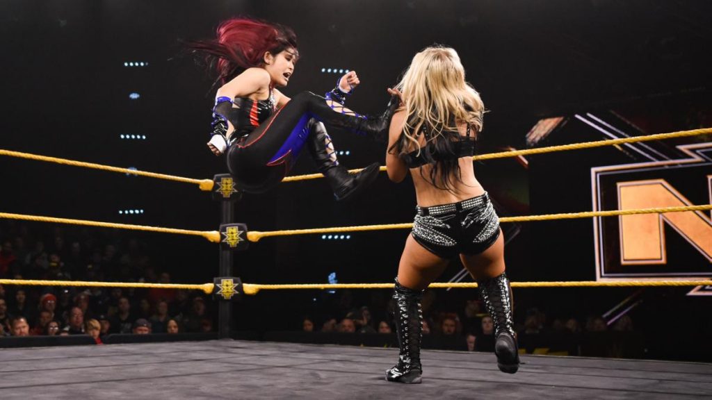 Io Shirai dropkicks Toni Storm