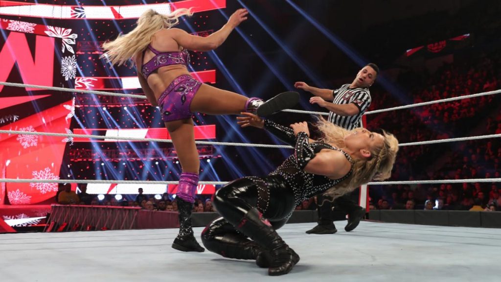 Charlotte Flair kicks Natalya in the face