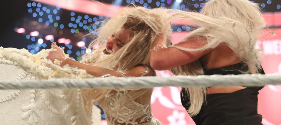 Lana gets a face full of cake courtesy ofLiv Morgan