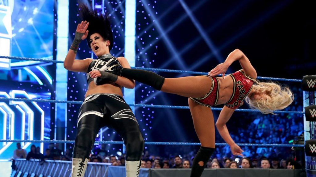 Carmella superkicks Bayley
