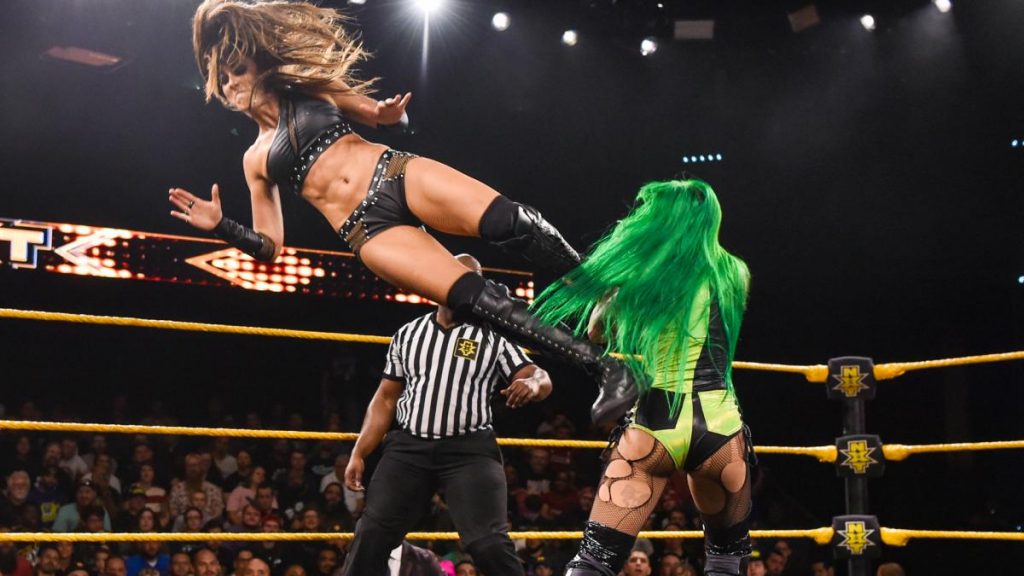Chelsea Lee dropkicks Shotzi Blackheart