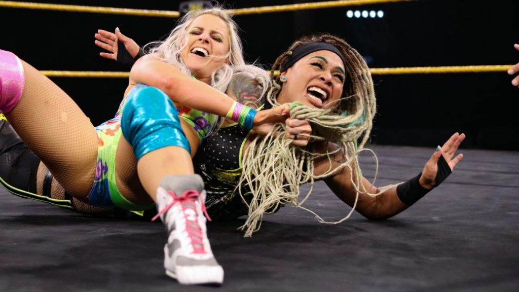 Candice LeRae with Kayden Carter in the Gargano Escape