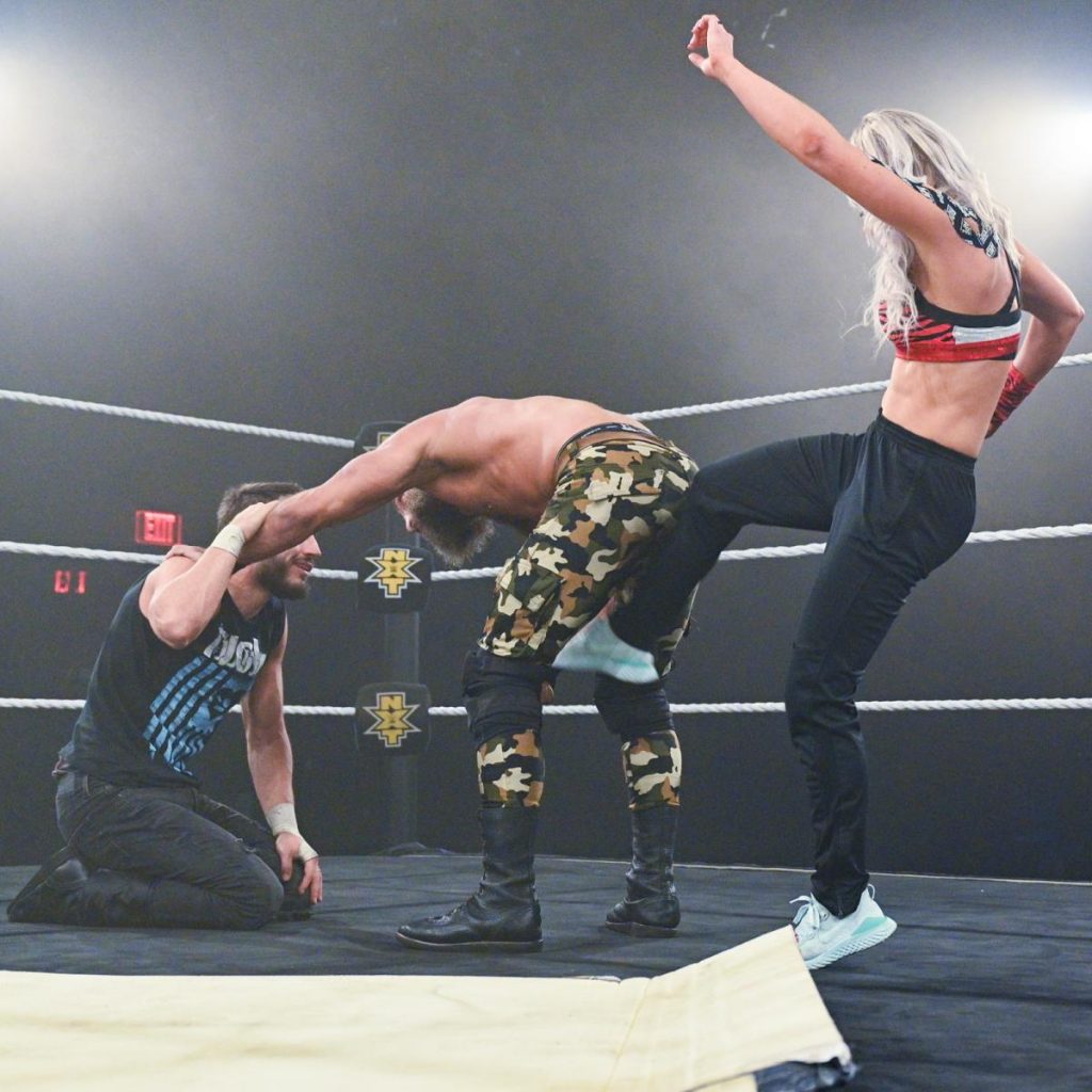 Candice LeRae kicks Tommaso Ciampa in the bollocks