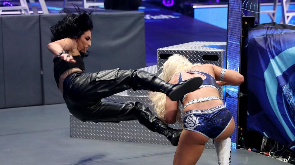 Sonya Deville kicks Mandy Rose into the steps