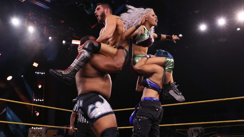 Keith Lee and Mia Yim smash Johnny Gargano and Candice LeRae together