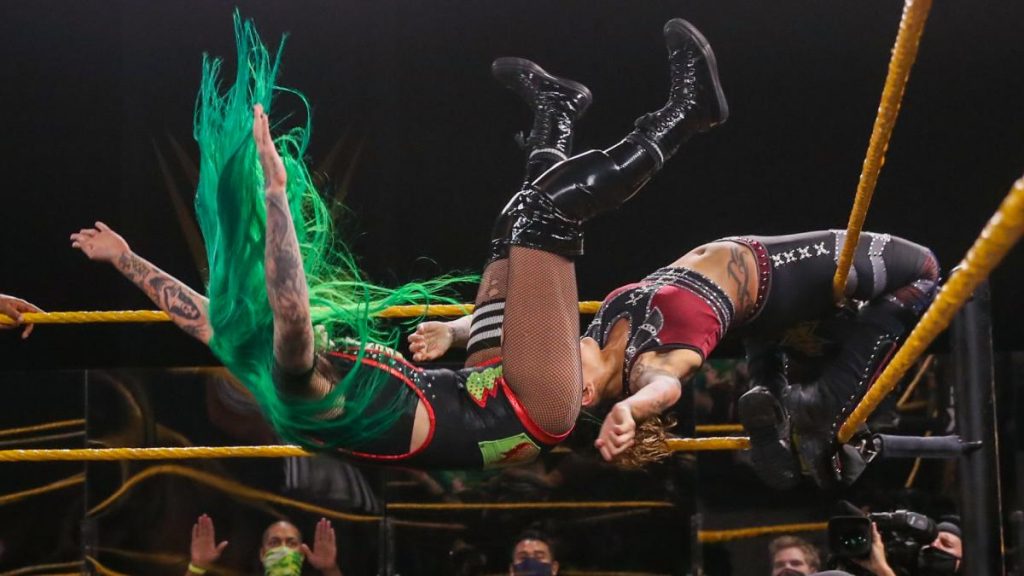 Mercedes Martinez suplexes Shotzi Blackheart off the turnbuckle
