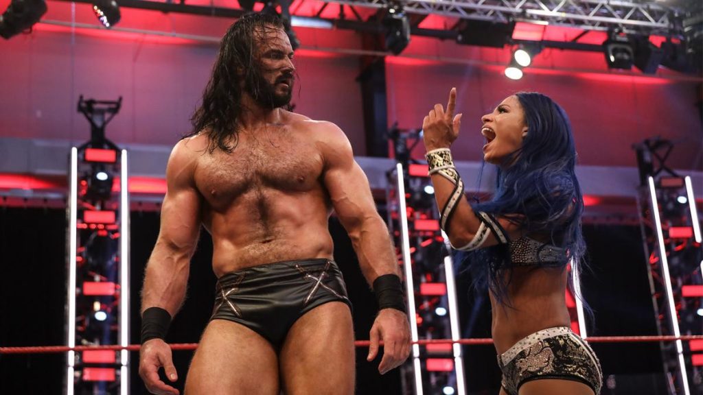 Sasha Banks yells at Drew McIntyre
