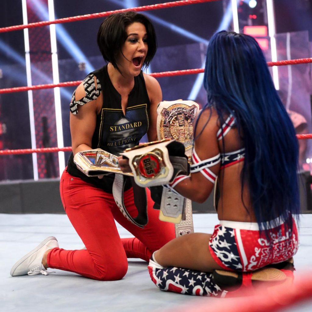 Sasha Banks and Bayley celebrate