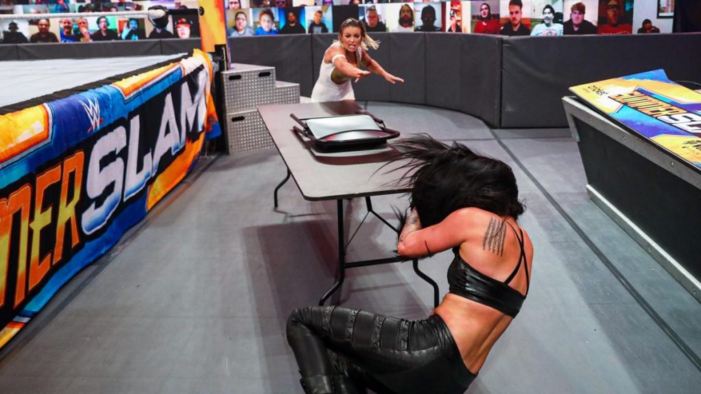 Mandy Rose throws chairs at Sonya Deville