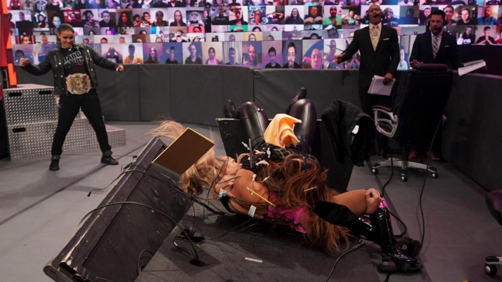 Nia Jax puts Lana through the announce desk