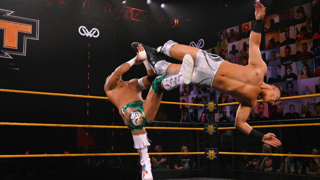 Jake Atlas dropkicks Santos Escobar