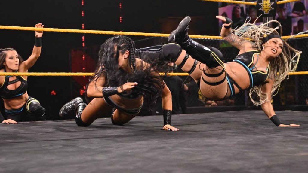 Kayden Carter kicks Indi Hartwell in the face