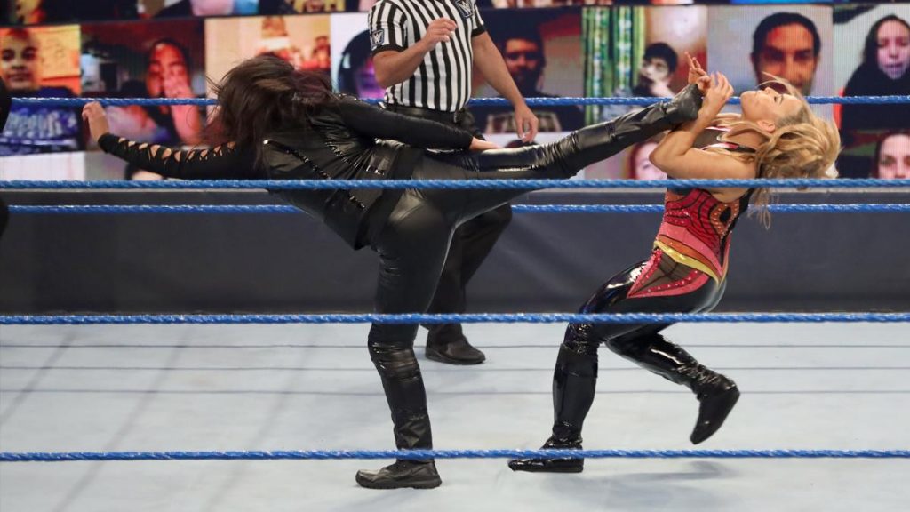 Tamina superkicks Natalya