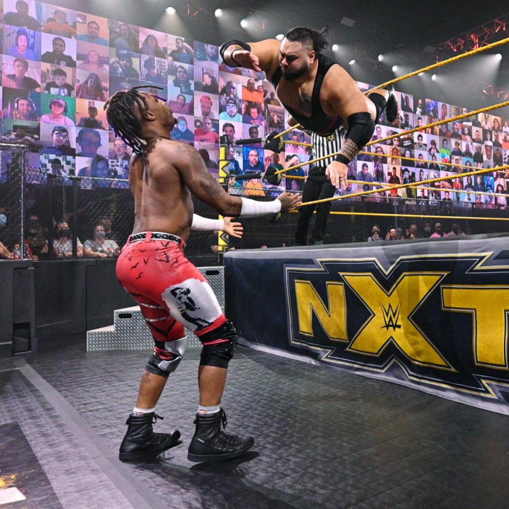 Isaiah 'Swerve' Scott takes a Bronson Reed suicide dive