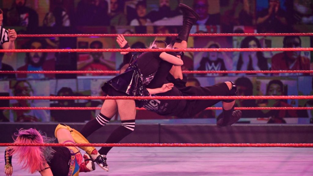 Alexa Bliss takes an RKO from Randy Orton