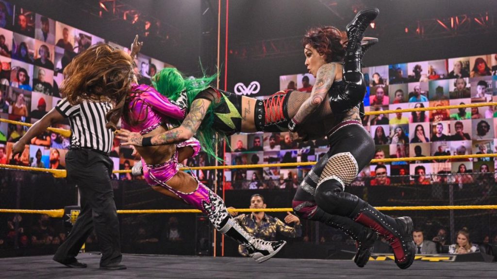 Shotzi Blackheart gets double teamed by Aliyah and Mercedes Martinez