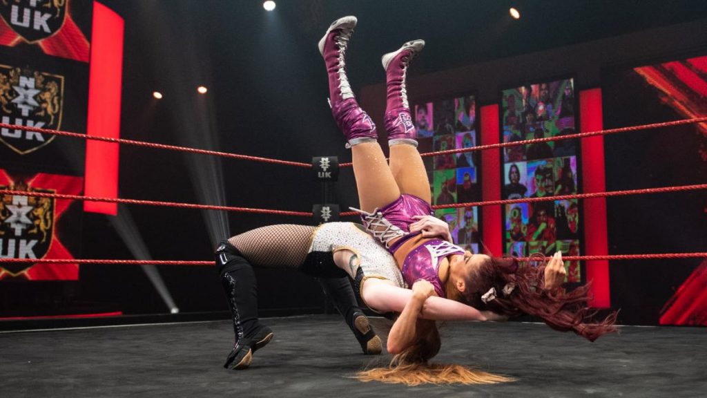 Isla Dawn with a bridging suplex on Aleah James
