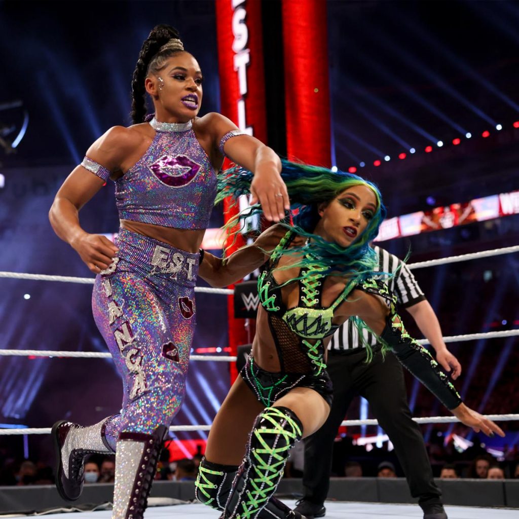 Bianca Belair and Sasha Banks at WrestleMania