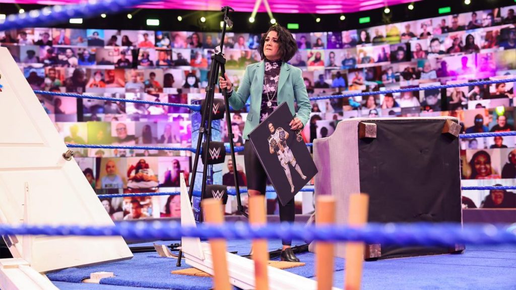 Bayley in her trashed Ding Dong, Hello! set