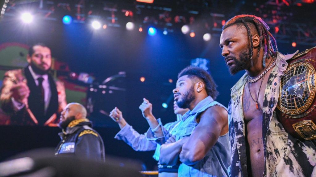 Hit Row watches Santos Escobar on the big screen