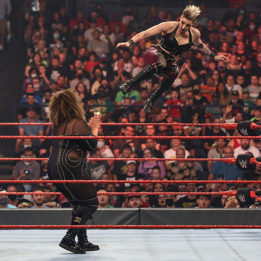 Rhea Ripley missile dropkicks Nia Jax