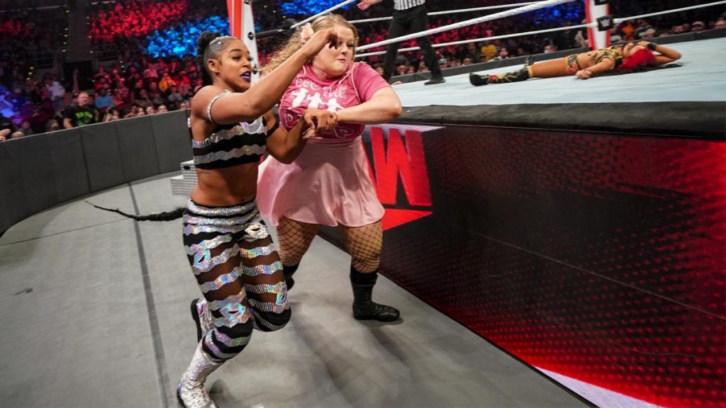 Doudrop runs Bianca Belair into the ringpost