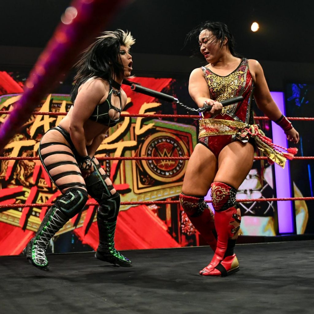 Meiko Satomura hits Blair Davenport with nunchucks