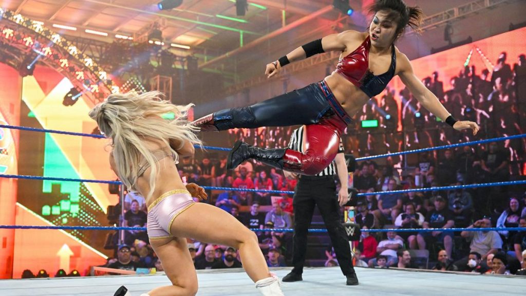 Erica Yan dropkicks Tiffany Stratton