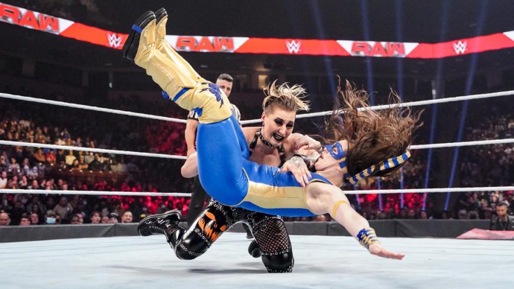 Rhea Ripley pits down Nikki A.S.H. with a Riptide